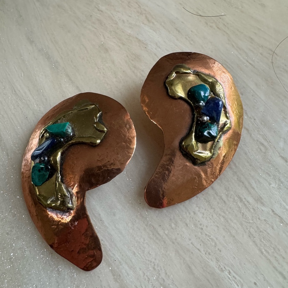 Antique Copper Earrings with Blue and Green Accents